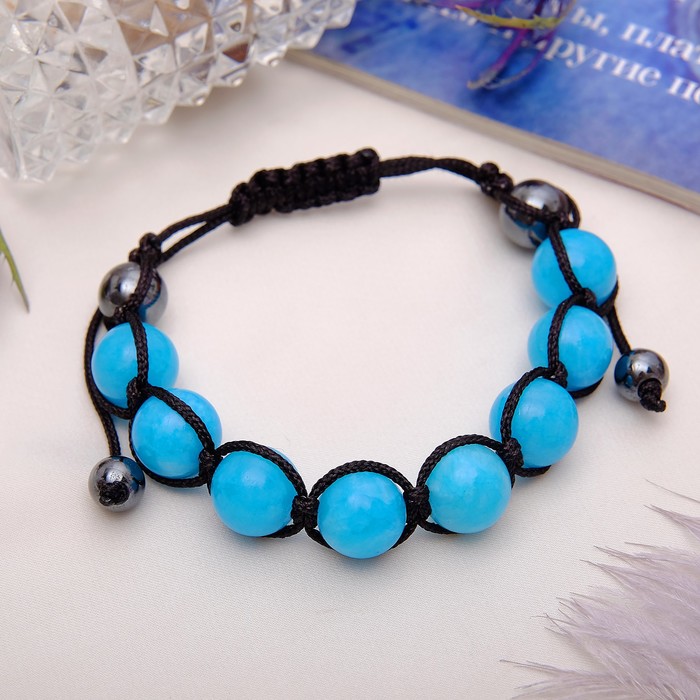 Браслет шамбала, шар №12 "Агат голубой"