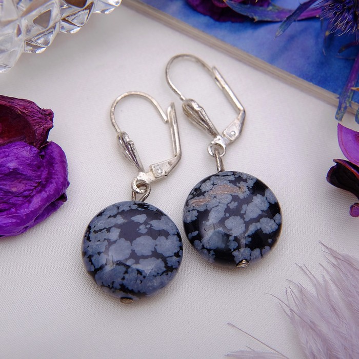 Серьги лепёшка "Обсидиан"