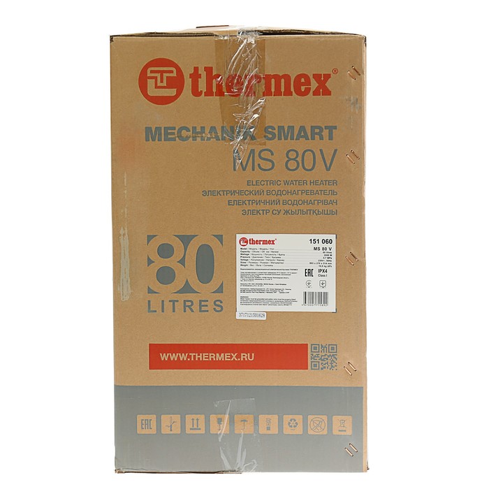 Водонагреватель THERMEX MS80V, накопительный, 80 л, 2000 Вт, нерж. бак, белый