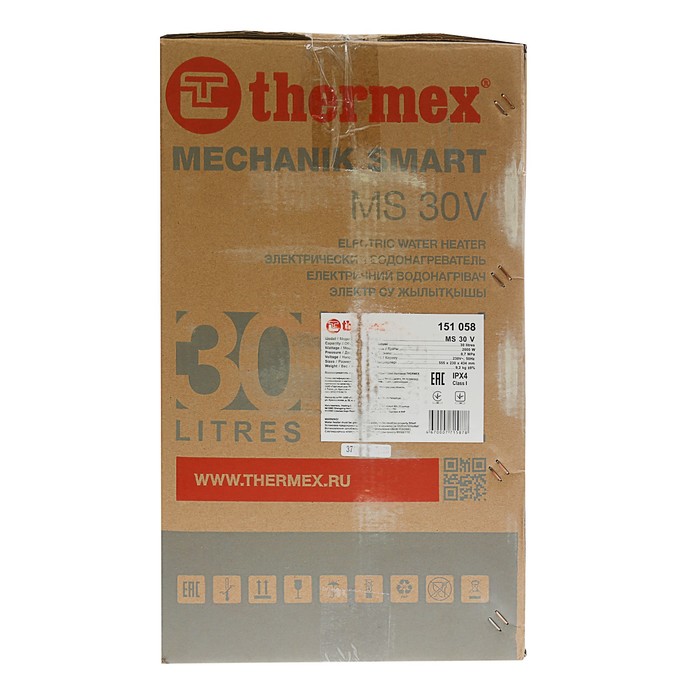 Водонагреватель THERMEX MS30V, накопительный, 30 л, 2000 Вт, нерж. бак, белый