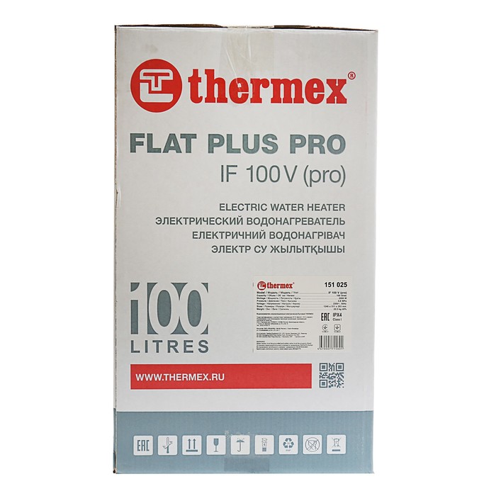 Водонагреватель THERMEX IF100V(pro), накопительный, 100 л, 2000 Вт, нерж. бак, белый