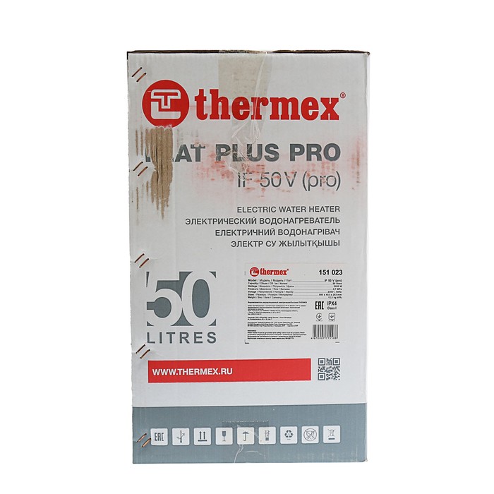 Водонагреватель THERMEX IF50V(pro), накопительный, 50 л, 2000 Вт, нерж. бак, белый