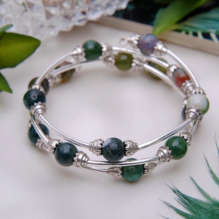 Браслет-пружинка "Яшма зеленая"