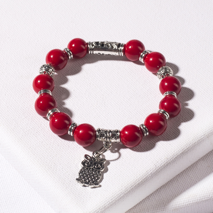 Браслет шар №10 с металлической подвеской "Коралл", форма МИКС