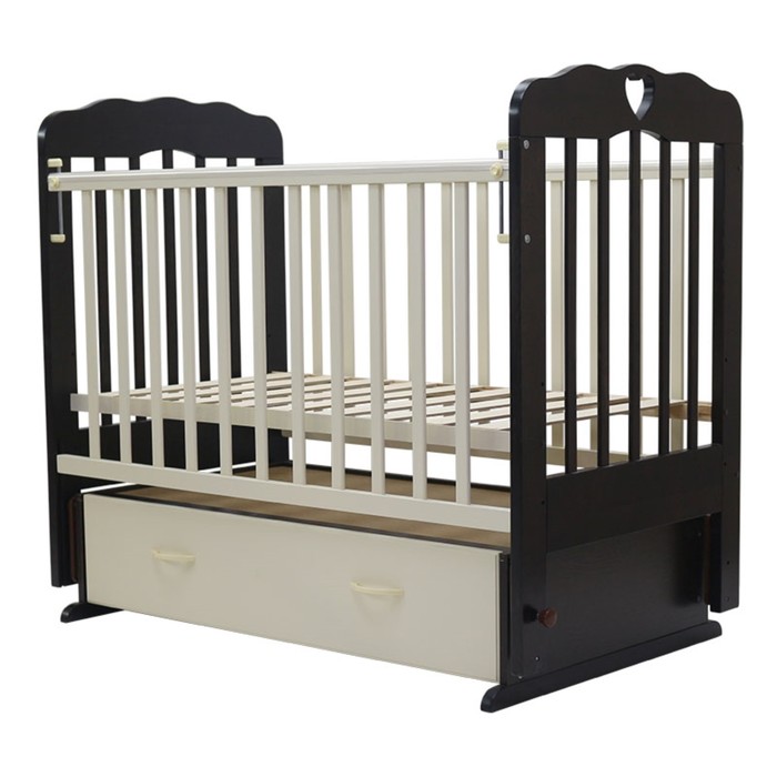 Кроватка  детская   "ВИОЛЕТТА"- 6 сердечко, маятник, 120 x 60 см (венге/сл.кость)