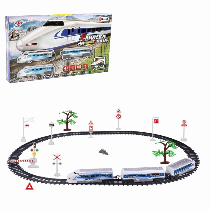 Железная дорога "Скорый поезд", работает от батареек, свет и звук