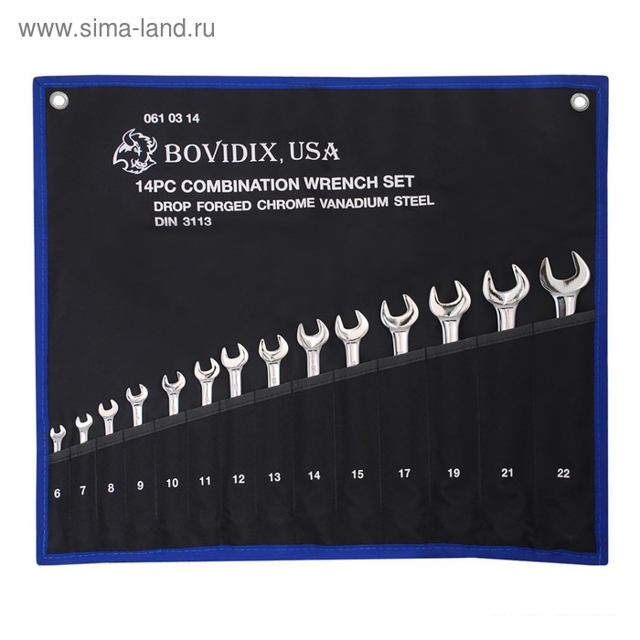 Набор ключей комбинированных BOVIDIX 610314, 6-22 мм, 12 граней, 14 шт, Cr-V