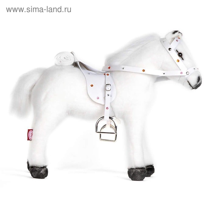 Лошадь для кукол с седлом и уздечкой, со звуком, белая
