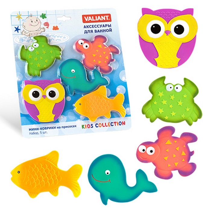 Набор мини-ковриков для ванной комнаты 5 шт СУПЕРМИКС на присосах