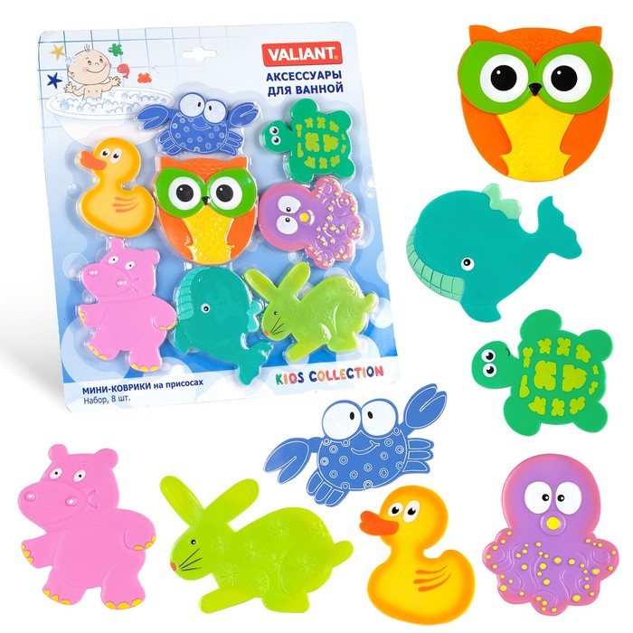 Набор мини-ковриков для ванной комнаты 8 шт МАКСИМИКС ДРУЗЬЯ СОВЫ на присосах