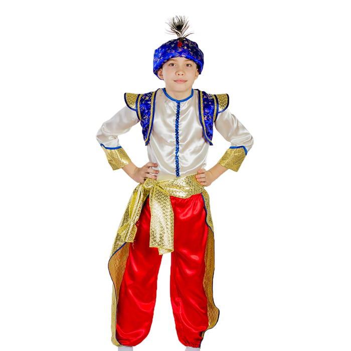 Карнавальные костюмы "Восточный принц", штаны, рубашка, желетка, чалма, рост 110 см