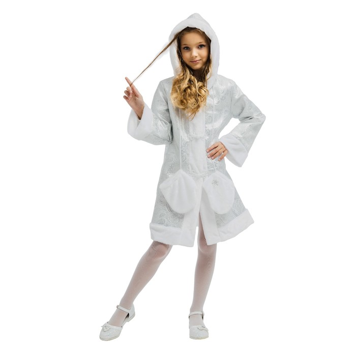 Карнавальный костюм "Снегурочка с капюшоном" серебро, шуба с капюшоном, рост 110 см