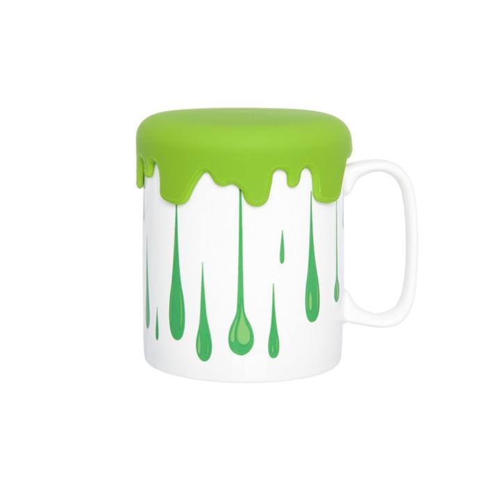 Кружка "Капли салатовые" 12 х 9 х 10,8  см. 400 мл., с силиконовой крышкой-подставкой