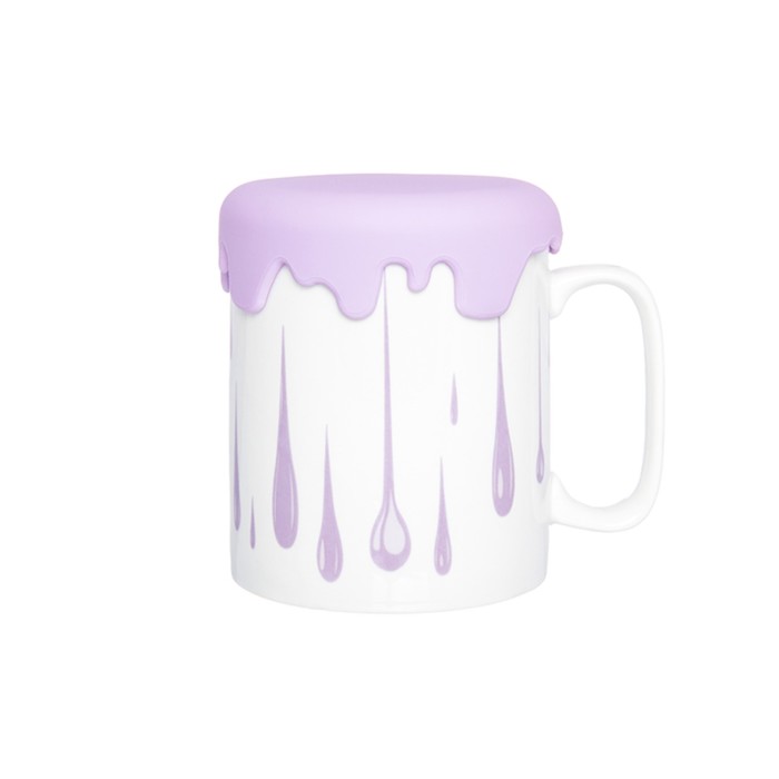 Кружка "Капли сиреневые" 12 х 9 х 10,8  см. 400 мл., с силиконовой крышкой-подставкой