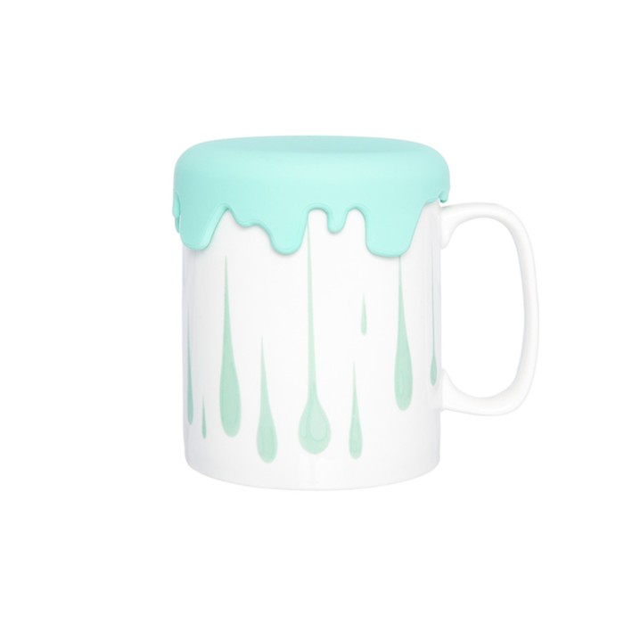 Кружка "Капли мятные" 12 х 9 х 10,8  см. 400 мл., с силиконовой крышкой-подставкой