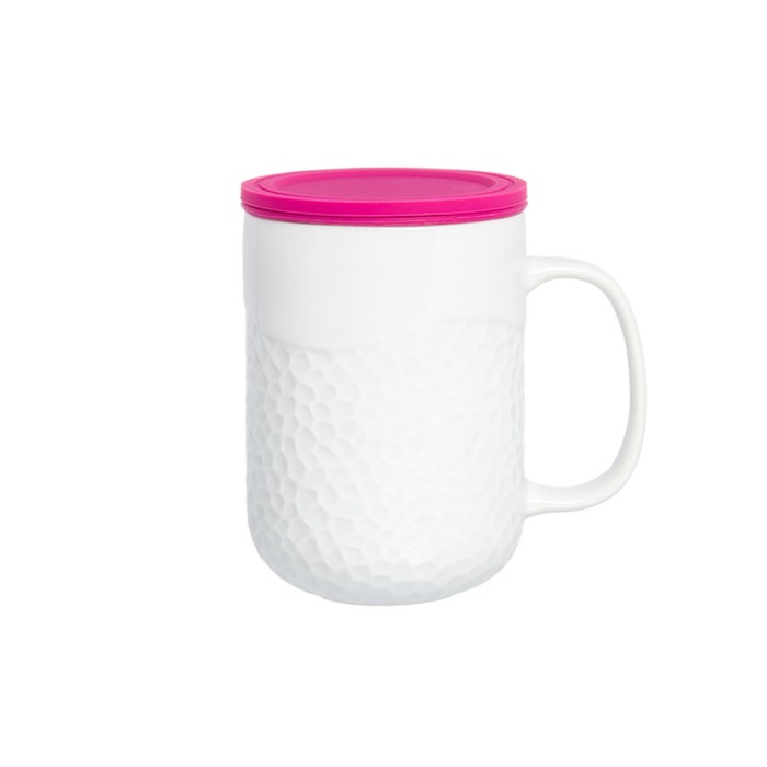 Кружка с металлическим ситом "Ярко - розовая" 12 х 8,7 х 13 см. 400 мл., с силиконовой крышкой   341