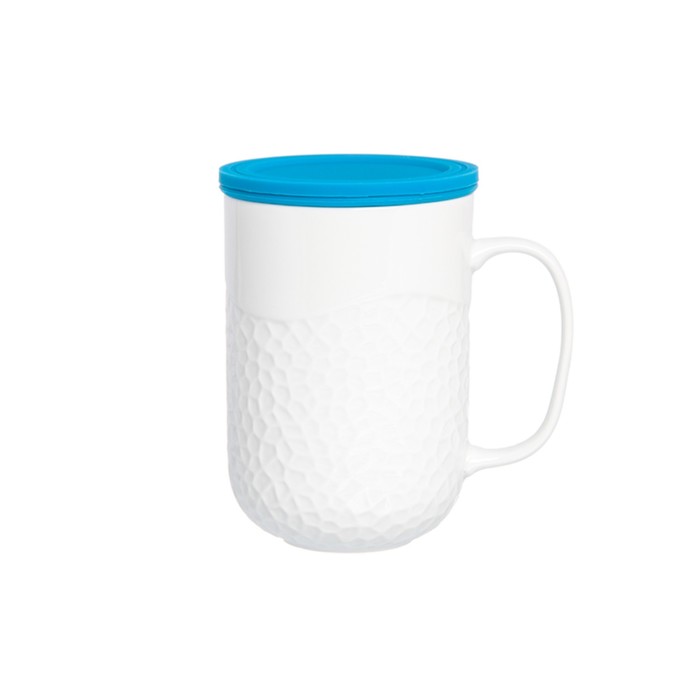 Кружка с металлическим ситом "Лазурная" 12 х 8,7 х 13 см. 400 мл., с силиконовой крышкой