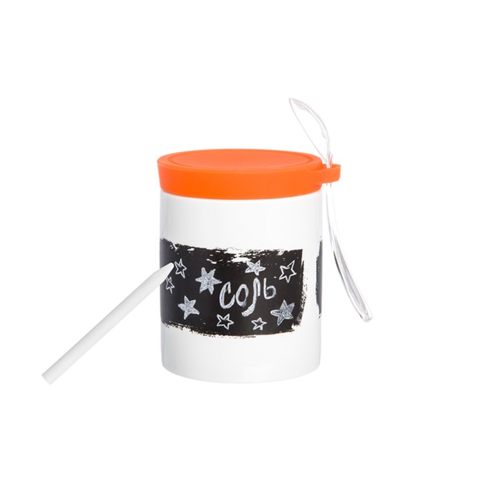 Банка для специй "Оранжевая" 9 х 8 х 10,2 см. 350 мл.,графитовая наклейка, ложка, карандаш