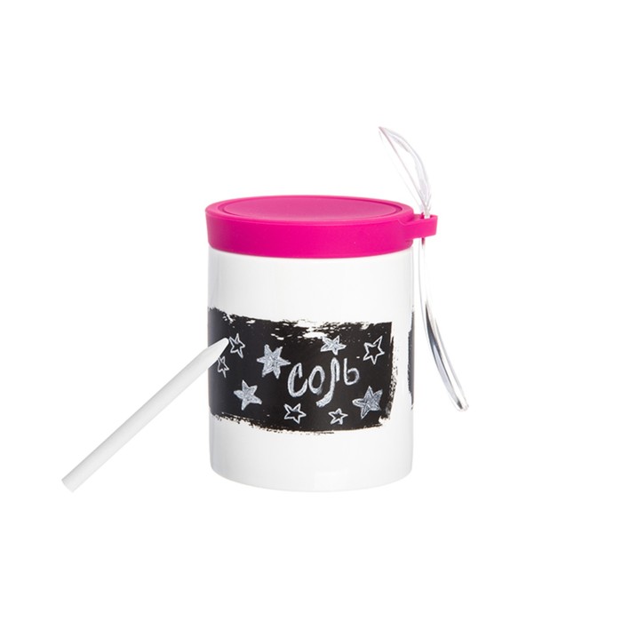 Банка для специй "Ярко - розовая" 9 х 8 х 10,2 см, 350 мл, графитовая наклейка, ложка, карандаш