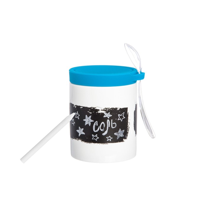 Банка для специй "Лазурная" 9 х 8 х 10,2 см, 350 мл, графитовая наклейка, ложка, карандаш