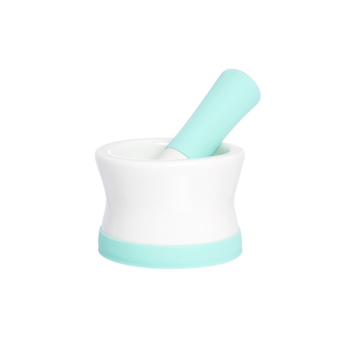 Ступка "Мятная" 11,5 х 11,5 х 8 см., с силиконовой ножкой-подставкой, пестик с силиконовой ручкой