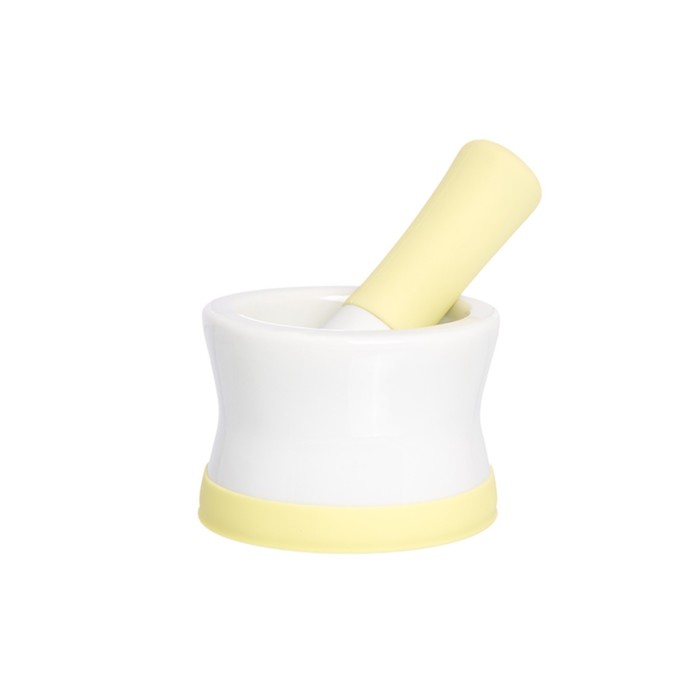 Ступка "Лимонная" 11,5 х 11,5 х 8 см., с силиконовой ножкой-подставкой, пестик с силиконовой ручкой
