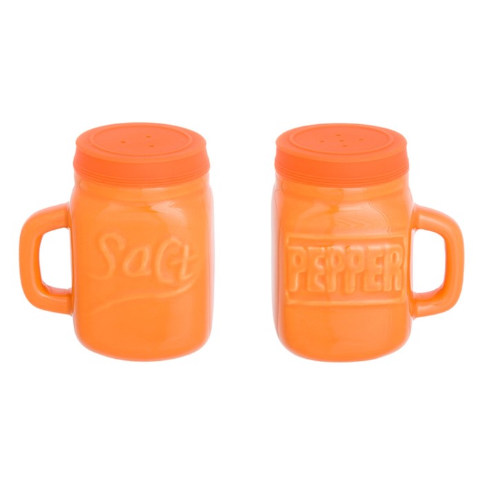 Набор для специй "Кружки оранжевые" 2 предмета, 7 х 5 х 8 см. 100 мл. - каждая, с силиконовыми крышк