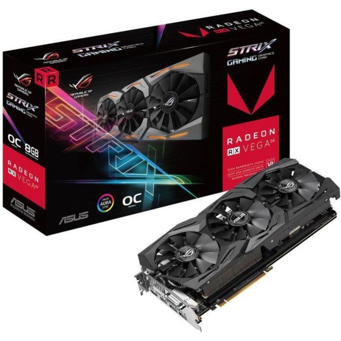 Видеокарта Asus AMD Radeon RX Vega 64 ROG STRIX GAMING OC, 8G, 2048bit, HBM2, 1590/945, Ret