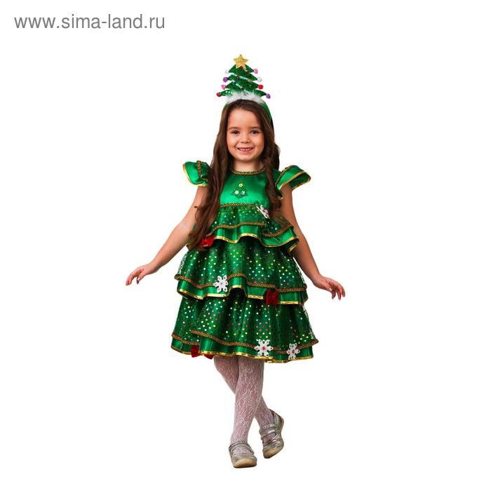 Карнавальный костюм «Ёлочка-Малышка», платье, ободок ёлочка, сатин, р. 34, рост 134 см костюм карнавальный ёлочка малышка цв зеленый размер 104 см