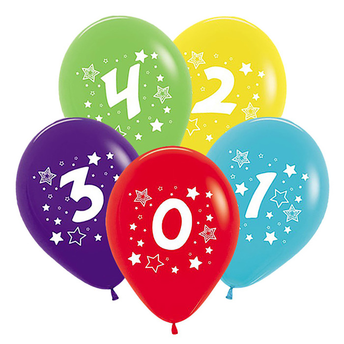 Шар латекс 12" "Ассорти цифр", звезды, пастель, 5 ст МИКС 50 шт. SP
