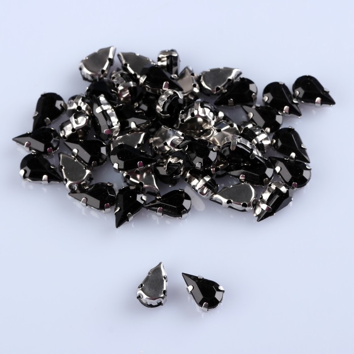 Стразы пришивные в оправе "Капля", 50шт, цвет чёрный