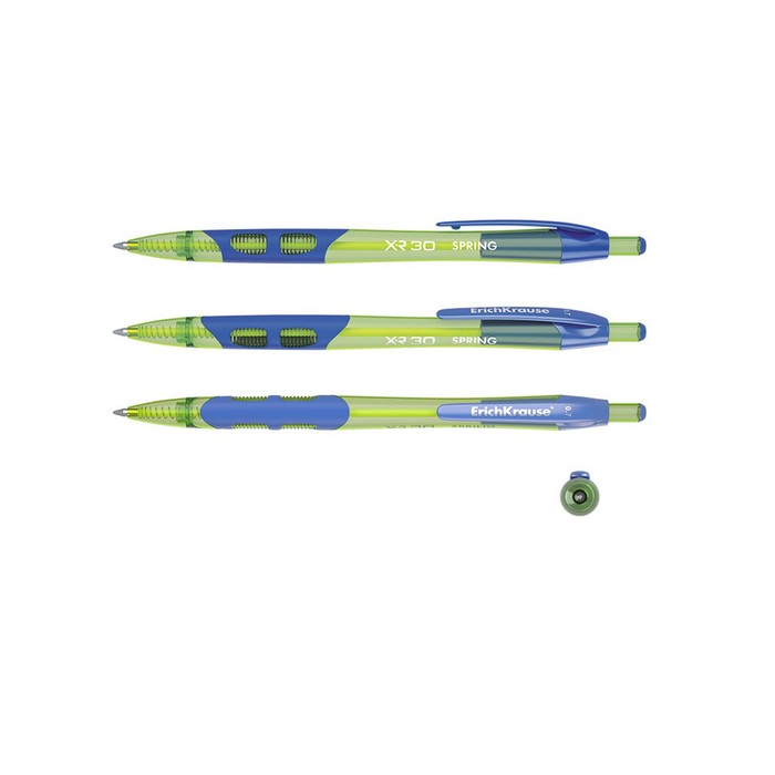 фото Ручка шариковая автоматическая xr-30 spring, узел 0.7 мм, чернила синие, резиновый упор, длина линии письма 1000 метров, микс erichkrause