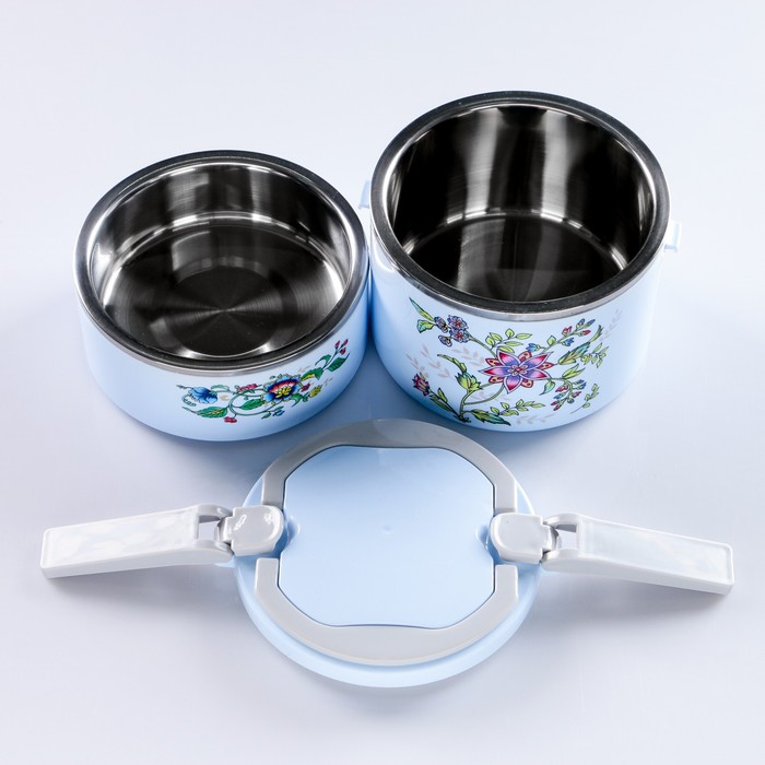 Ланч-бокс «Вкусный обед», внутри металл, 2 тарелки (1 и 0.5 л), цвета МИКС