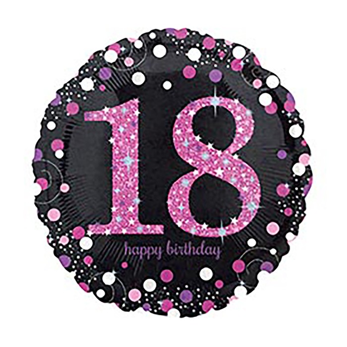 Шар фольгированный 18 Happy Birthday «18», 1 шт.