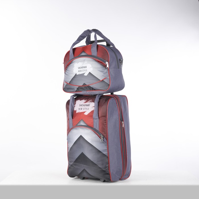 Чемодан малый с сумкой, отдел на молнии, наружный карман, цвет серый