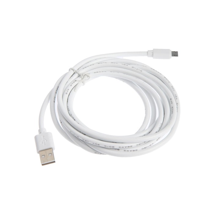 Провод Luazon USB - Micro USB, 3 метра, белый, зарядка и передача данных