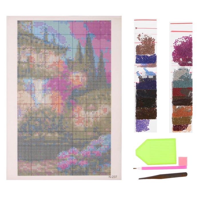 Алмазная мозаика "Ночной дворик" 17*28 см, 23 цвета