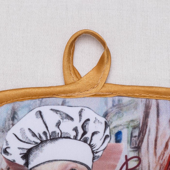 Кухонный набор "Хрю в Италии"ГК-1 (фартук 64х70, прихватка 22х15) темно-бежевый, 100% п/э