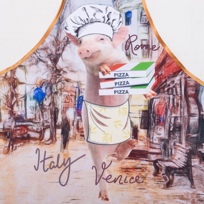 Кухонный набор "Хрю в Италии"ГК-1 (фартук 64х70, прихватка 22х15) темно-бежевый, 100% п/э