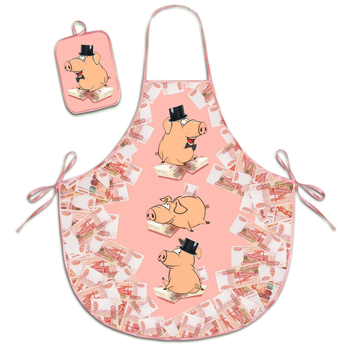 Кухонный набор &quot;Копилка&quot; ГК-18 (фартук 64х70, прихватка 22х15) розовый, 100% п/э