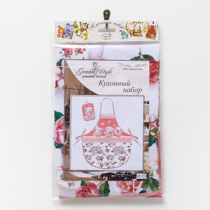 Кухонный набор "Модницы " ГК-15 (фартук 64х70, прихватка 22х15) розовый/белый, 100% п/э