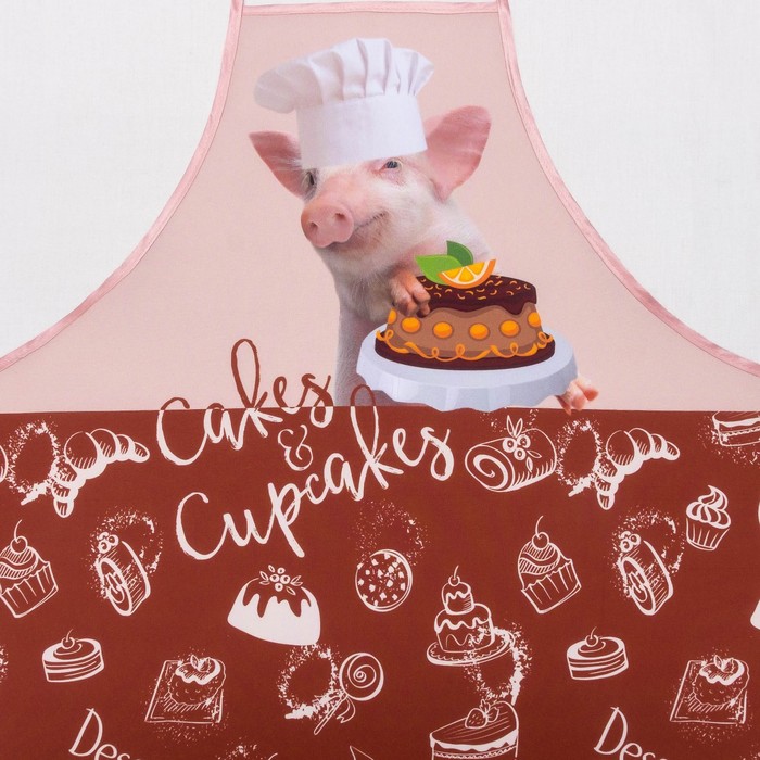 Кухонный набор "Десерт" ГК-12 (фартук 64х70, прихватка 22х15) коричневый/беж, 100% п/э