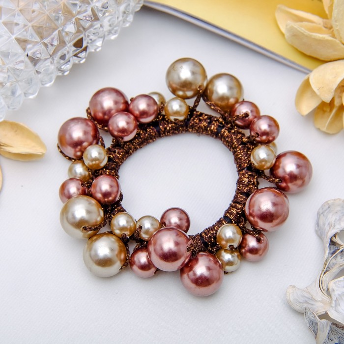 Резинка для волос "Жемчужный океан" белый коричневый