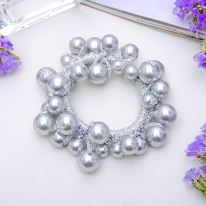 Резинка для волос "Россыпь жемчуга" серебро