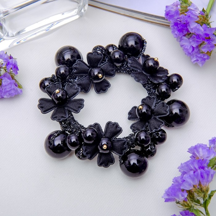 Резинка для волос "Цветы жемчуга" чёрный