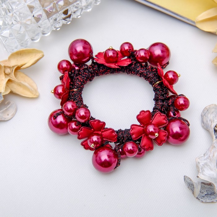 Резинка для волос "Цветы жемчуга" бордовый