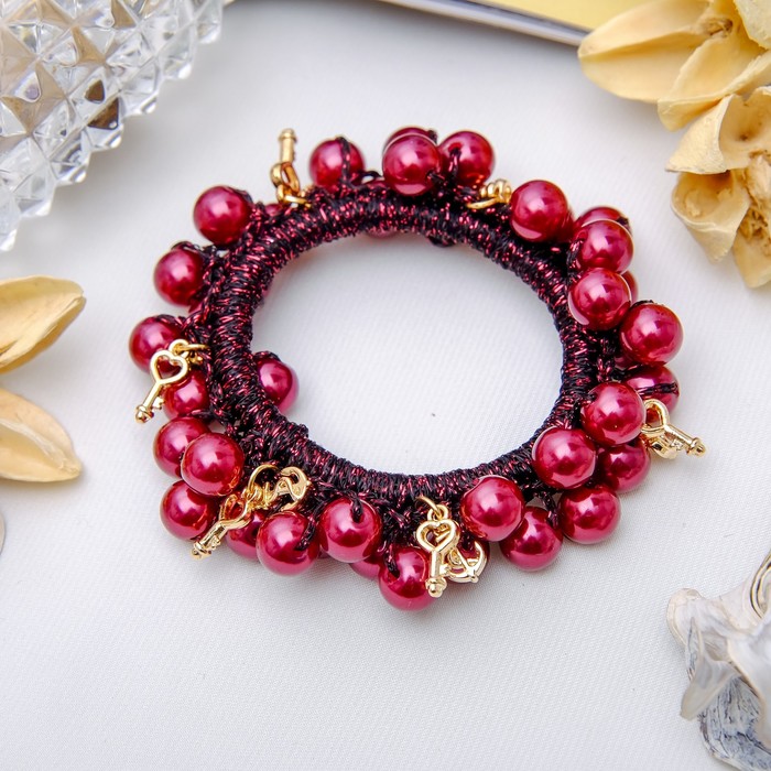 Резинка для волос "Жемчужный ключ" бордовый