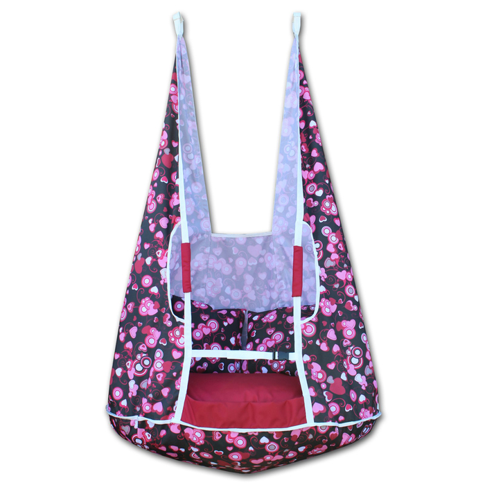 Качели-гамак большие "Розовые сердечки" с декоративными подушками