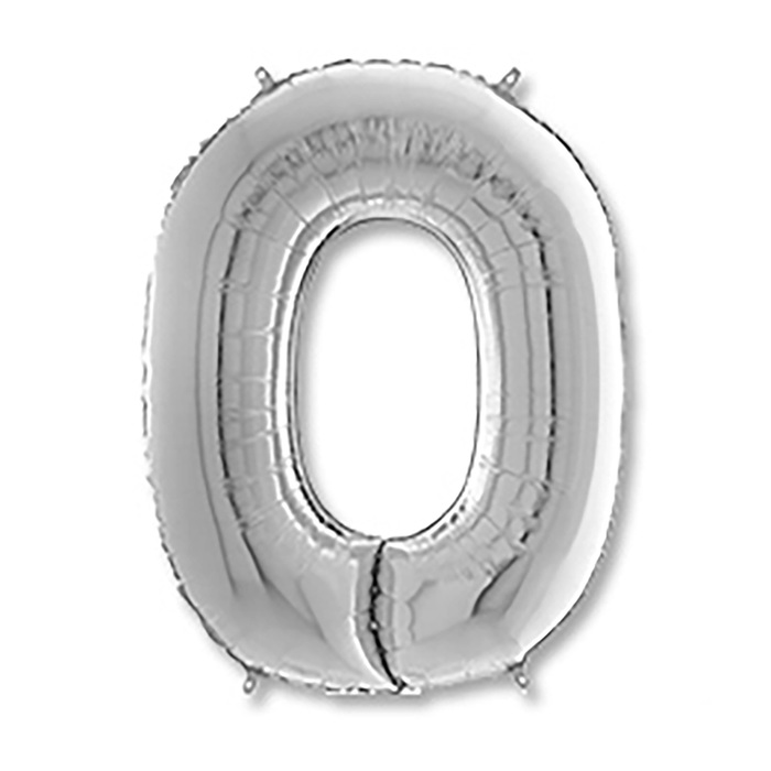 Шар фольгированный 26" "Цифра 0", Silver, 1 шт.