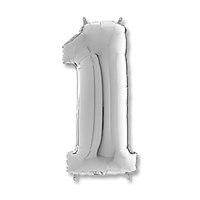 Шар фольгированный 26" "Цифра 1", Silver, 1 шт.